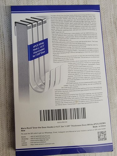 Mars-Rock Over The Door Haken 3 Stück L = 5,5" passend für 1 3/8" Tür weiß Kunststoffmantel... - Bild 2 von 4