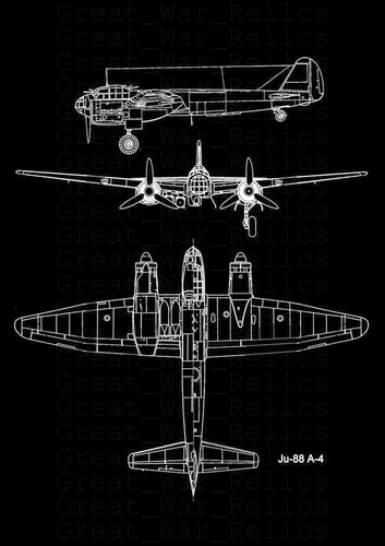 Junkers JU 88 Blueprint WW2 German Bomber WWII Aircraft Wood Framed Unframed art - Picture 4 of 65