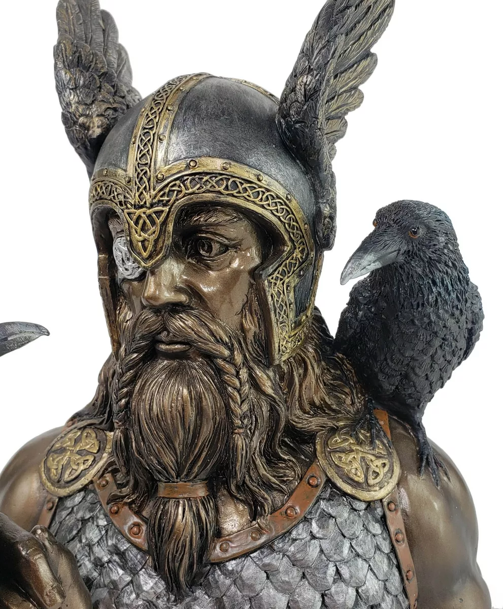 9 Odin Bust with Ravens Viking Norse Mythology God Statue Bronze