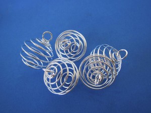 THREE-Silvertone-Spiral-Cages-25-29mm-Pendant-Healing-Crystal-B024-Charm