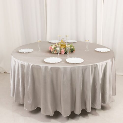 108" SILVER Scuba Polyester Round Tablecloth Wedding Table Linens Party Supplies - Picture 2 of 8