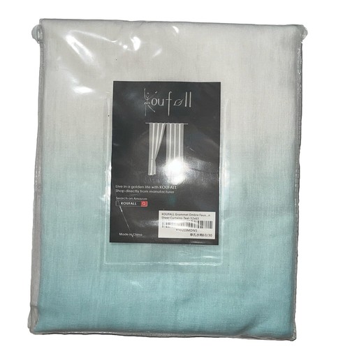 Ombre Sheer Curtains Faux Linen Gradient Grommet 52”Wx 63”L Teal Modern Room NIP