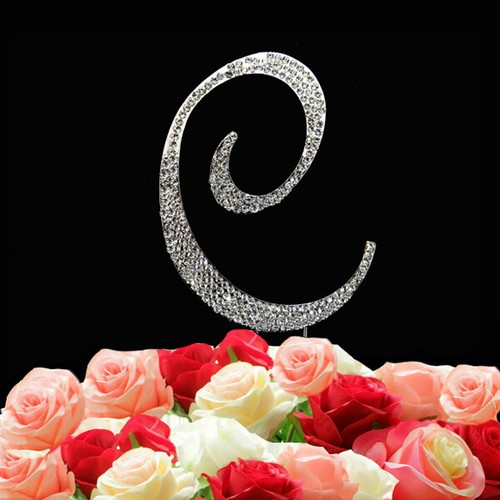 Rhinestone Crystal Monogram Diamante Wedding Cake Topper Letter 12cm & 7cm And - Picture 6 of 40