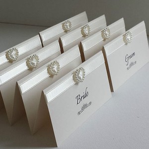 Ivory Personalised Pearl Heart Wedding Reception Name Place Cards Ebay Image Is Loading Ivory Personalised Pearl Heart Wedding Reception Name Place