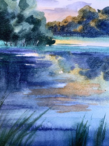 Watercolor Painting Cool Evening By The River S. Gramm Original Art nAAA3355 - Picture 10 of 14