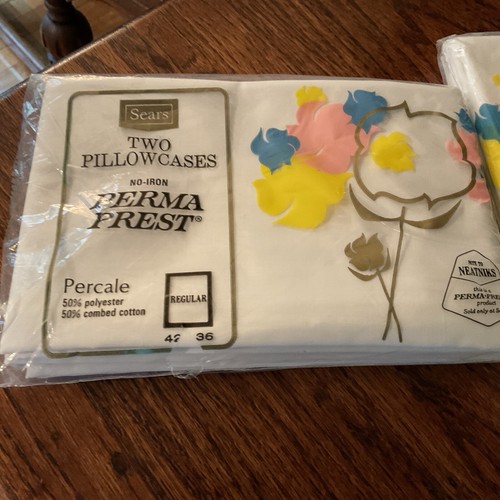 NEW Vtg Deadstock Set of 2 Sears Pillowcases Winter White  6945 Percale Standard - Picture 3 of 8
