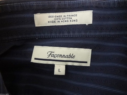 Camisa Faconnable L Azul Marino Rayas Manga Larga Algodón Hecha en Hong Kong - Imagen 4 de 4