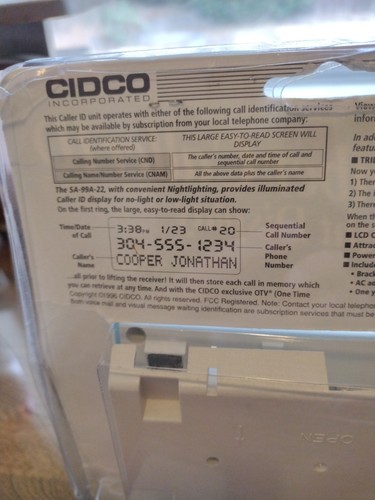Vintage CIDCO Caller ID with Call waiting Model SA99A-22 Open Box Night Display - Zdjęcie 6 z 6