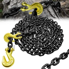 G80 Transport Binder Chain 1/4 Inch x 14 Ft | Tow Chain with Clevis Grab Hooks
