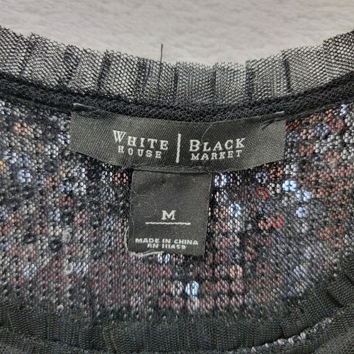 WHBM Pailletten Tüll schwarz silber ärmellos Top Urlaub Cocktail Party Date Medium - Bild 6 von 9
