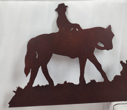Cowboy Horizontal Wall Hanging w/Attached Hangers, Laser Metal Art, 28"x7.5" - Picture 4 of 12