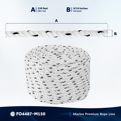 Cuerda de anclaje de barco 9/16 pulgadas x 150 pies - Marina Premium 3 hilos nailon blanco - Imagen 7 de 7