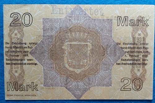 07 272 Notgeld Stadt Regensburg 20 Mark, 4./8.10.1918-1.2.1922, KN schwarz 5-ste - Picture 2 of 2