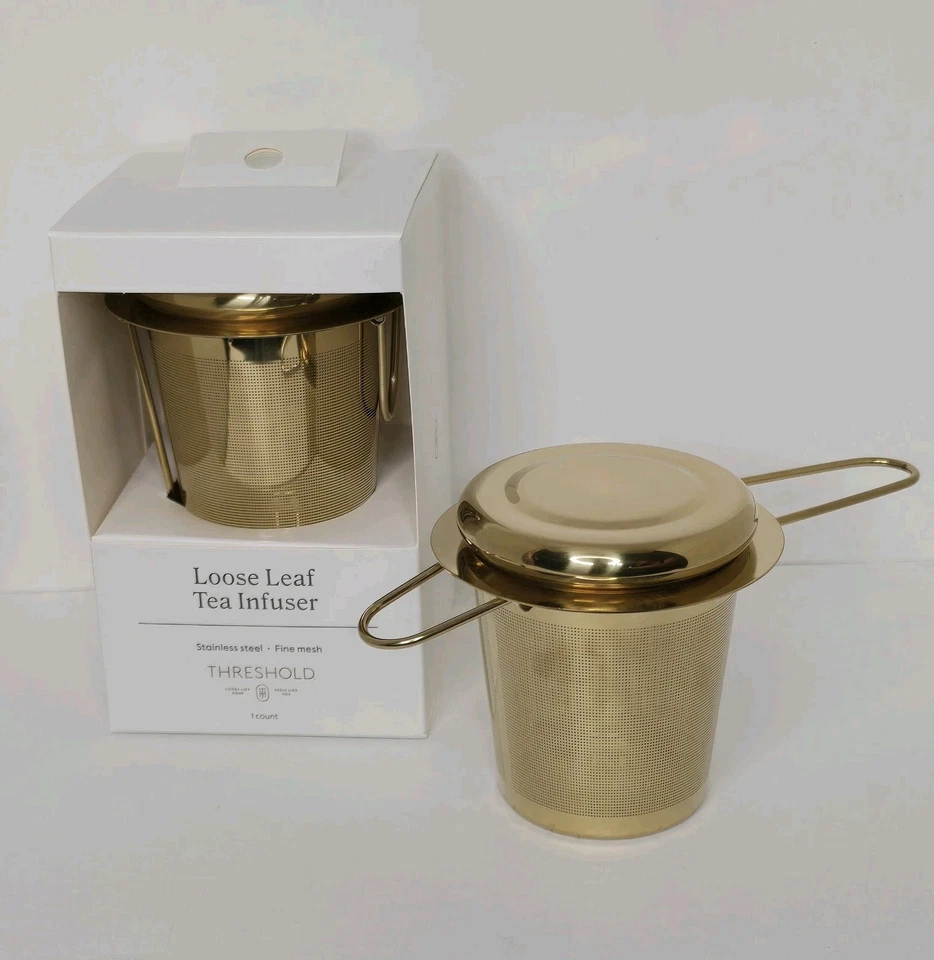 Infusor de té de hojas sueltas tono dorado - Umbral de malla fina de acero inoxidable Foto 2 de 4