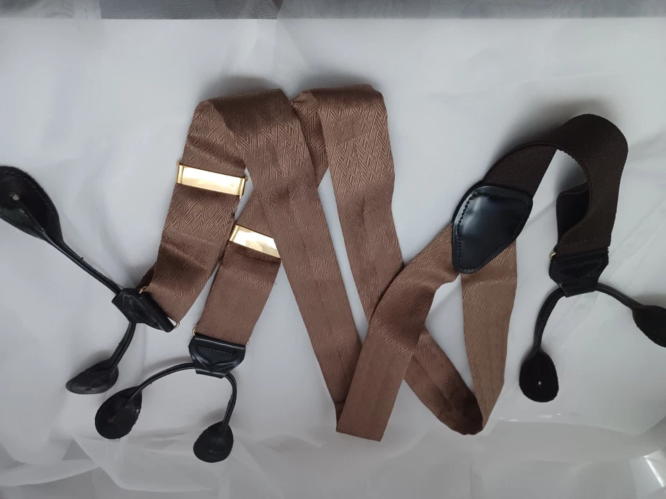 Tirantes británicos vintage 100 % seda con botones en color topo Foto 3 de 4