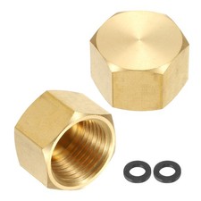 2pcs Brass Pipe Fitting Hex Head Plug 1/2" NPT with Gasket, Gold Tone