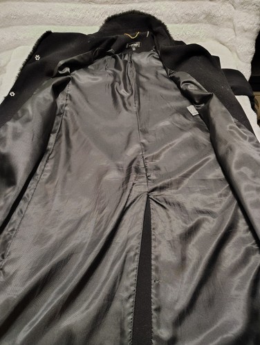 Ellen Tracy Coat Overcoat Womens Sz 6 Black Faux Fur Trim Wool Blend Snap Button - Picture 8 of 12