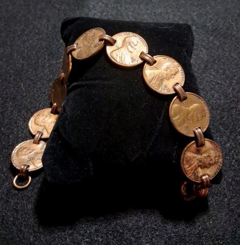 Vintage Sunrise LINCOLN Copper Penny Bracelet 8" USA 1962 - 1980 Linked - Picture 7 of 10