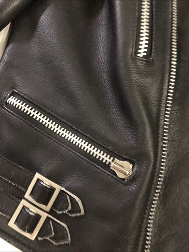 Topman Genuine Leather Black Bikers Jacket Sz L Lined Vintage - Picture 13 of 13