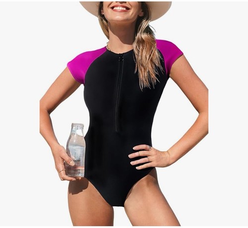 Costume da bagno intero CUPSHE | Finto collo cerniera manica corta | Taglia Med | NUOVO - Foto 1 di 5