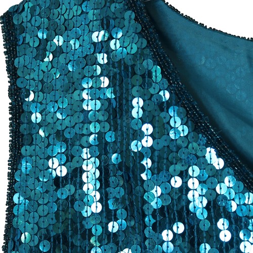 Jeans für Joseph Le Bon Neu mit Etikett Seide Pailletten Perlen TANK & JACKE SET Gr. L LRG blau - Bild 3 von 6