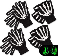 4 Pairs White Skeleton Gloves, Halloween Bone Gloves for Adults, Glow in the ...
