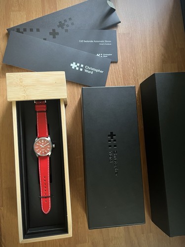 Seltene Acer Red Christopher Ward C63 Sealander 36mm Uhr + CW Leder KOSTENLOSER VERSAND