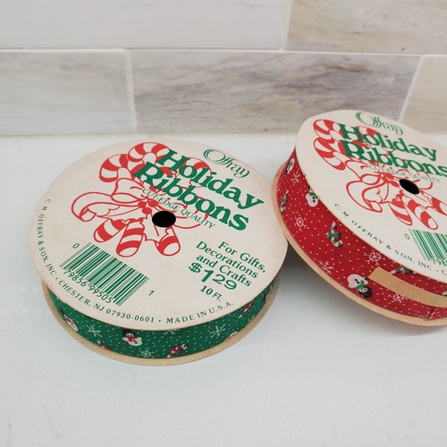 Vintage Offray Holiday Ribbons NEW Cut-Edge Quality Snowmen Red & Green 20' Ttl - Picture 24 of 24