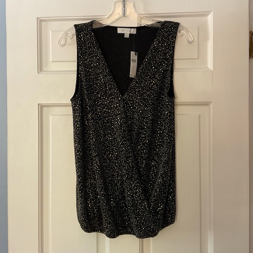 Top Anthropologie Eri + Ali Evita Surplice Brillo Negro Sin Mangas Talla XS NUEVO CON ETIQUETAS - Imagen 4 de 11