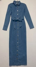 Fashion Nova Patch Me Up Full Length Full Button Denim Shirt Dress Size M
