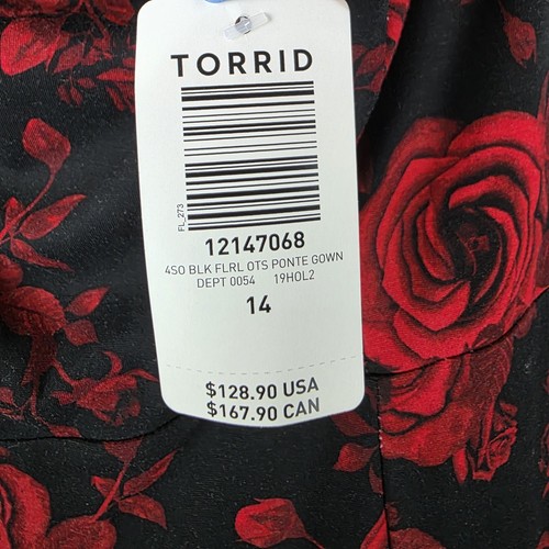 Torrid Special Occasion Black & Red Floral Ponte Off Shoulder GownSz 14 NWT - Picture 10 of 17
