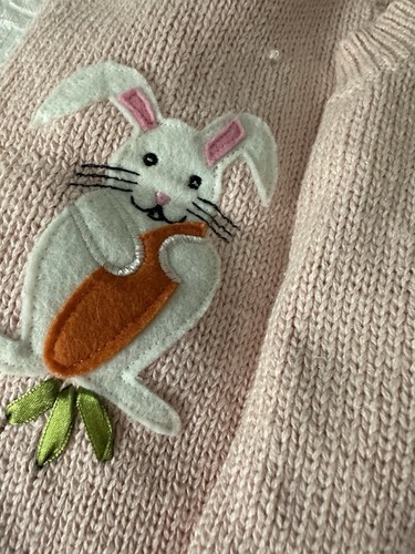 VTG Artsy Sweater Vest Womens Capacity Sz XL Petites Bunnies Pink Spring Read - Picture 15 of 17