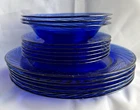 PYREX Festiva Cobalt Blue Glass Swirl Soup Bowl Dinner Plates Salad Plates