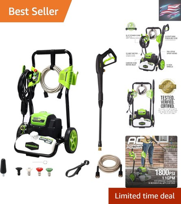 #ad 1800 PSI 1.2 GPM PWMA Certified Pressure Washer Lightweight Open Frame Design $216.87