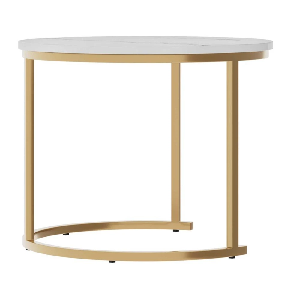Luxury Marble Nesting Coffee Table Set of 2 Gold Metal Frame Living Room Decor - Image 2 of 4