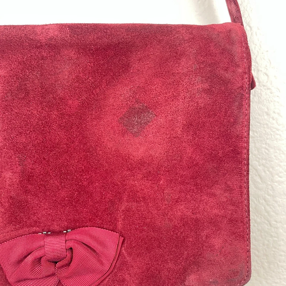 Bolso Cartera Vintage Años 70 Borgoña Gamuza Cuero Lazo Indie Grunge Capricho Oscuro Foto 3 de 4