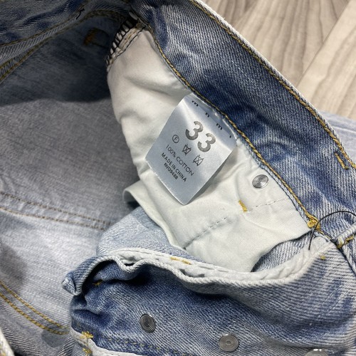MNML Star Denim D271 Jeans Herren 32 x 32 blau distressed verblasste Applikation Punk Rock - Bild 3 von 6
