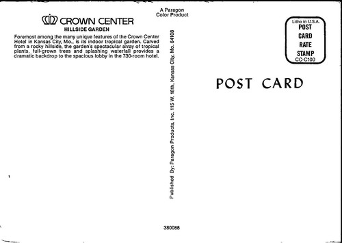 Kansas City Missouri MO Crown Center Hotel Hillside Garden Falls Cont Postcard - Picture 2 of 2