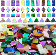 510 Pieces Iridescent Glass Mosaic Tiles for Crafts, Mixed 4 Shapes Colorful Sta