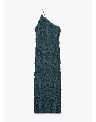 ZARA NEU MIT ETIKETT $ 99 DAMEN SS25 FRANSEN MIDIKLEID ENTENGRÜN 8741/066_Größe S - Bild 4 von 13