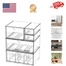 Desk Organizer Set, Clear Stackable Dustproof Storage Boxes for Desktop, Offi...