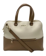 FURLA Bicolor 2-Way Bag Ivory Beige Leather Purse Used