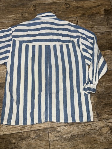 Vintage Guess By Georges Marciano size 2 Large button up denim white stripe - Picture 7 of 12