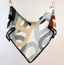 70% Cashmere 30% Silk 190X125X125cm Scarf Triangle Blue line Print  Shawl new