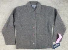 Herman Geist Cardigan Sweater Womens Petite Medium Grey 100% Wool Button Up NWT