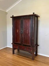 Qing Dynasty Vintage Chinese Red Lacquer Cabinet