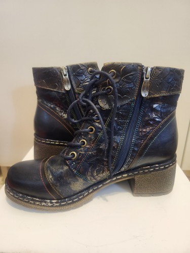 Brand New Spring Step L'Artiste "FallinLuv" Navy Leather Lace-Up Boots Sz.8/38 - Picture 5 of 14