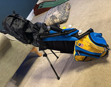 U.S. Kids Golf Junior Stand Bag 4-Way Dividers Dual Strap Rain Hood Blue