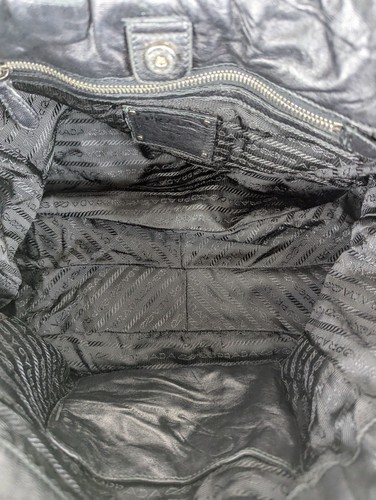 Echte Prada schwarze Leder Nylon Damen Beuteltasche Handtasche Doppelgriff Namensschild Tasche - Bild 5 von 14