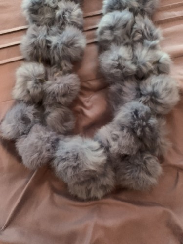 CEJON Rabbit Fur Pom Pom Blue Scarf Super Soft 72” Long Rare Vintage Never Worn - Picture 6 of 13